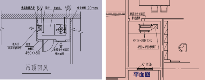 采用吊頂回風(fēng)，風(fēng)管機(jī)不采用設(shè)備底板回風(fēng)，而采用后回風(fēng)